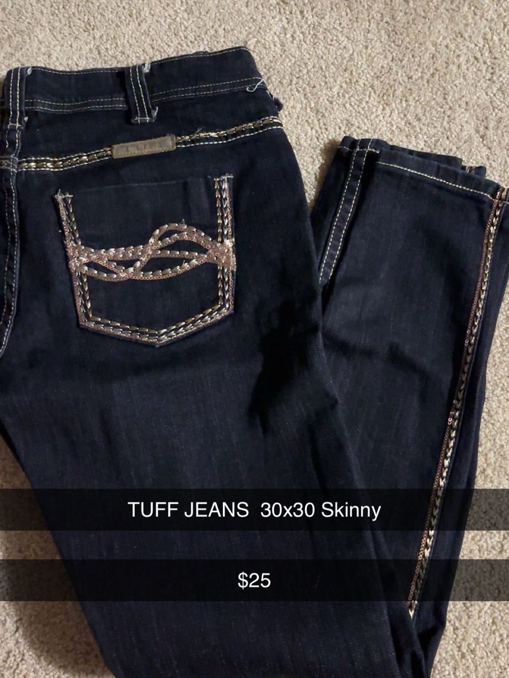Tuff Jeans Dark Wash Skinny Jeans with Embellished Pocket